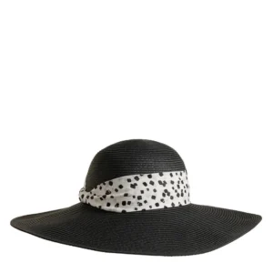 Yours Black Pom Pom Straw Fedora Hat