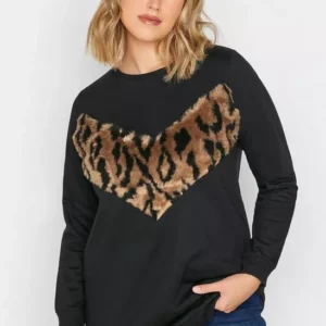 Leopard Print Faux Fur Panel Sweatshirt